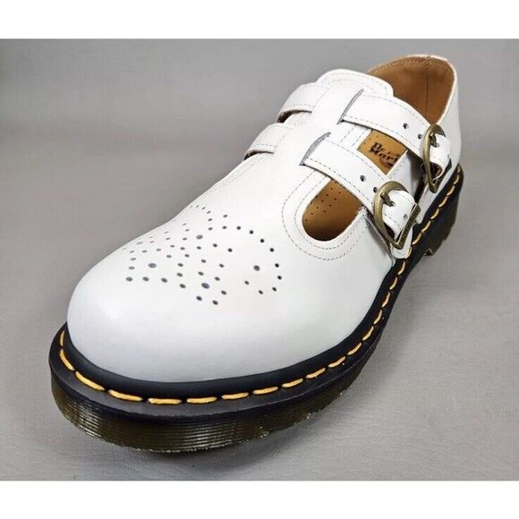 Dr. Martens Sz 8 White Mary Jane Shoes Buckle Doc Martens 8065 Smooth Leather - Picture 9 of 13